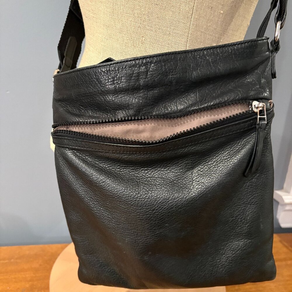 Leather Cross Body Bag, Black, Adjustable Strap, - Picture 5 of 9